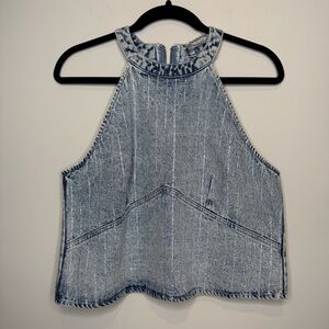 Denim Halter Tank Top - Light Blue